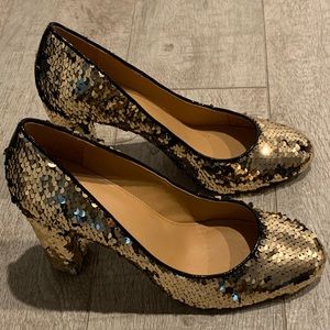 J.Crew Factory gold sequin heels